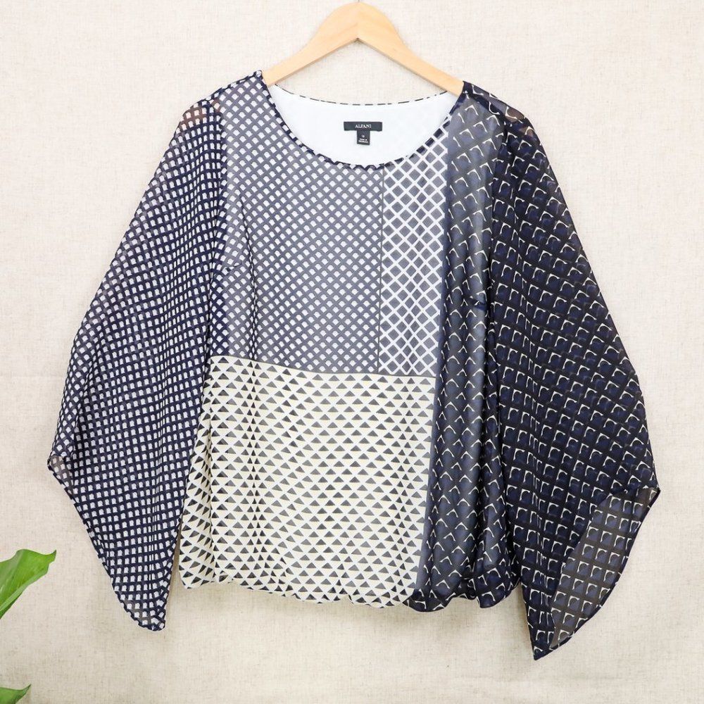 Alfani Black and White Geometric Blouse